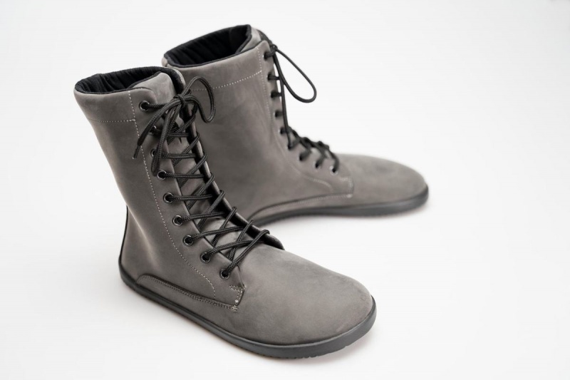 Ahinsa Jaya Nubuck Barefoot Men's Winter Boots Grey | YCD169BL