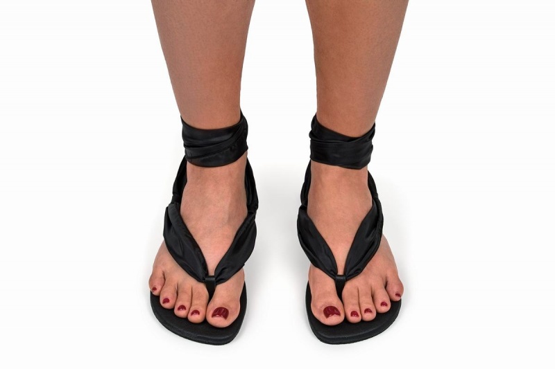 Ahinsa Ribbon Ankle-tie Barefoot Women's Sandals Black | CMZ387CG