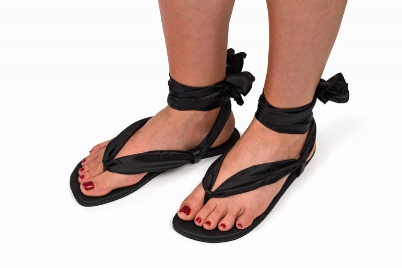 Ahinsa Ribbon Ankle-tie Barefoot Women\'s Sandals Black | CMZ387CG